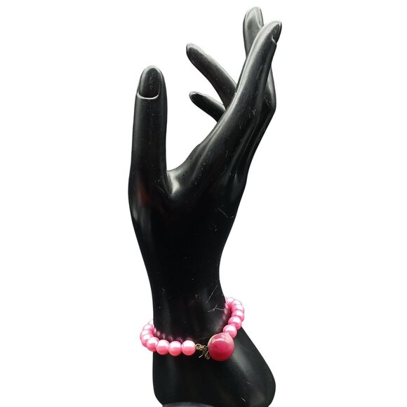 Vintage Pink Pearl Beaded Bracelet with Unique Moonglow Box Clasp - Picture 1 of 5